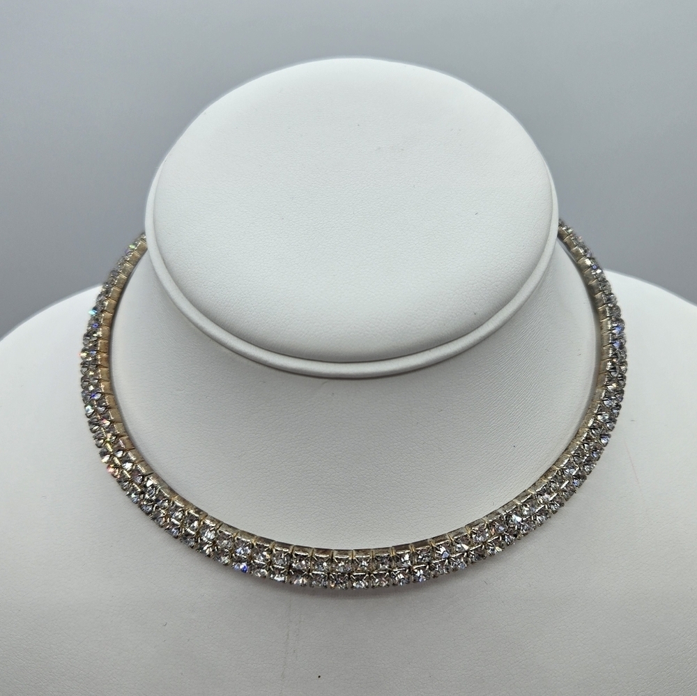 Charming Charlie Double Row Rhinestone Silver Choker